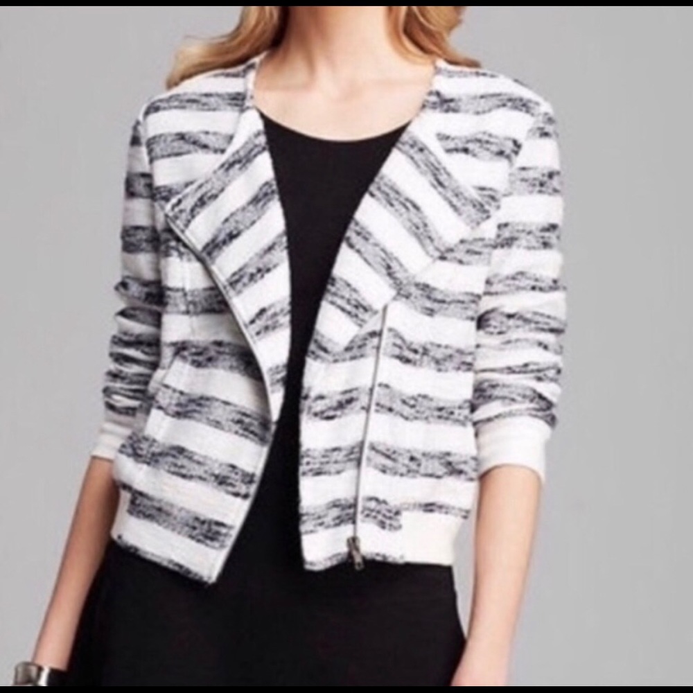 Sanctuary Striped Bomber Moto Jacket ~ Size Medium